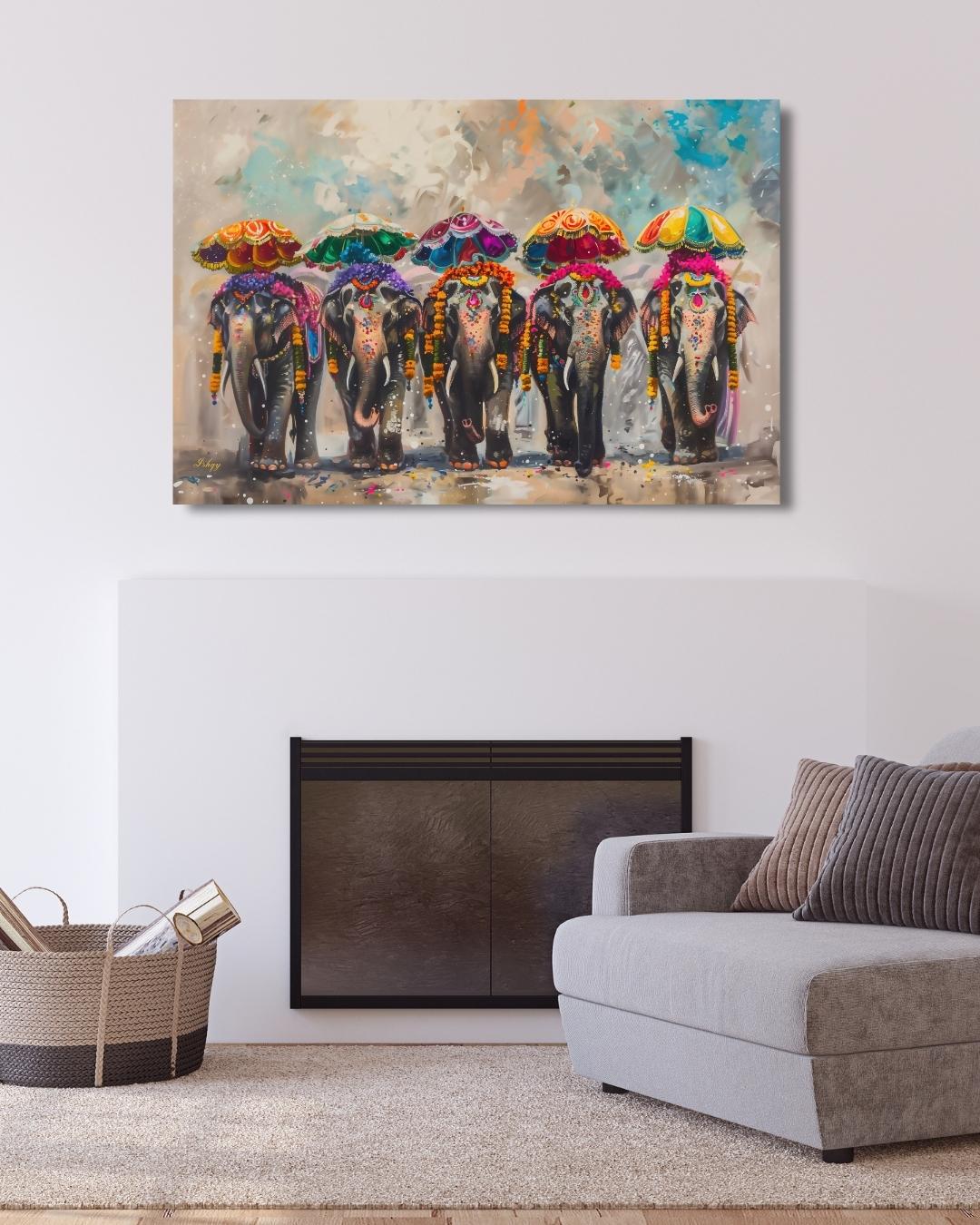 Colorful Indian Elephant Wall Art Print, Festive India Canvas Painting, Framed Home Decor, Vibrant Cultural Wall Art, Gift for Her or Home. Haathi Mere Saathi elephant art print with vivid colors & cultural detail. Canvas & framed canvas painting pri