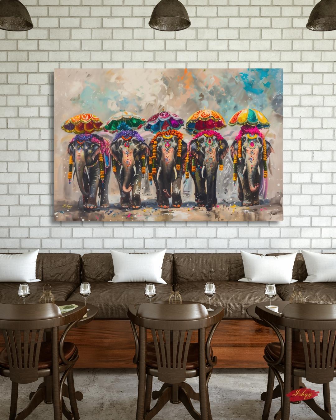 Colorful Indian Elephant Wall Art Print, Festive India Canvas Painting, Framed Home Decor, Vibrant Cultural Wall Art, Gift for Her or Home. Haathi Mere Saathi elephant art print with vivid colors & cultural detail. Canvas & framed canvas painting pri