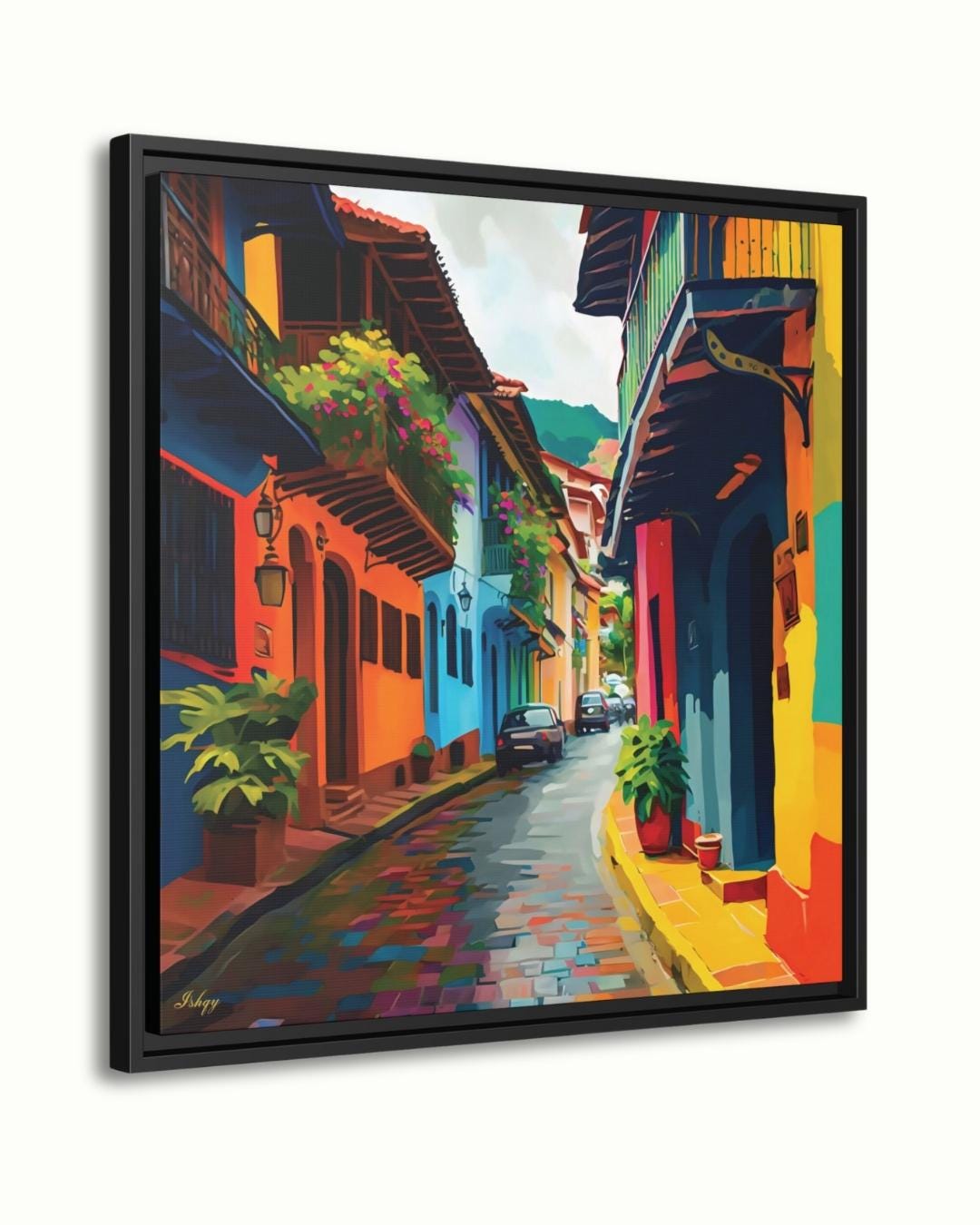 Old Town Cartagena Wall Art, Colorful Street Canvas Print, Colombia Travel Home Decor, Framed Canvas, Colonial City Wall Decor. Ciudad Amurallada Cartagena Old Town art print with colorful streets & historic charm. Canvas & framed canvas pain