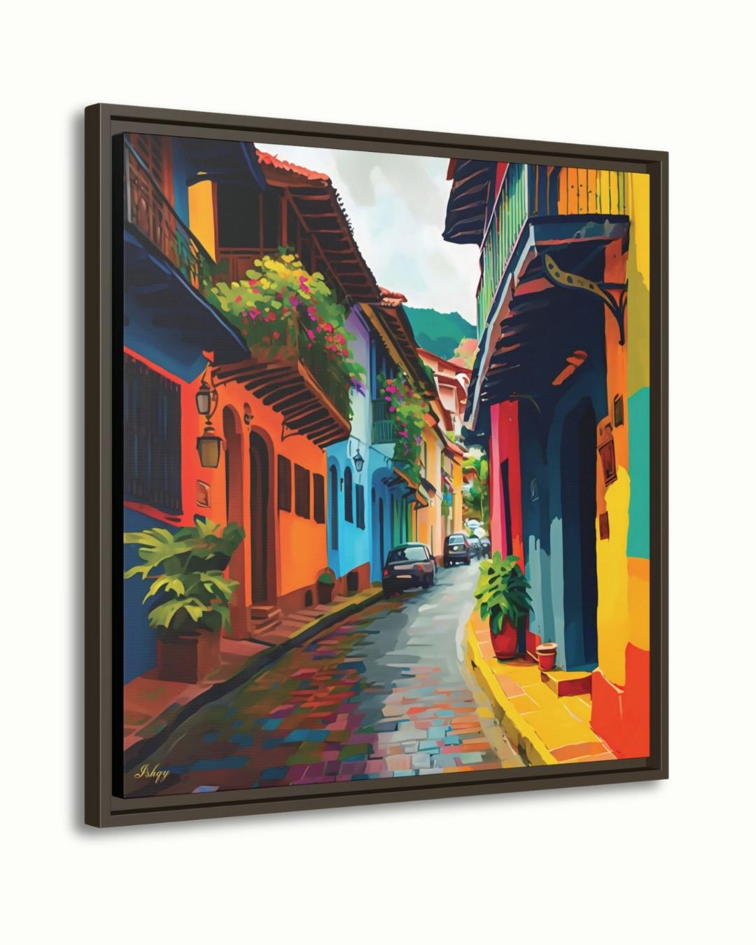 Old Town Cartagena Wall Art, Colorful Street Canvas Print, Colombia Travel Home Decor, Framed Canvas, Colonial City Wall Decor. Ciudad Amurallada Cartagena Old Town art print with colorful streets & historic charm. Canvas & framed canvas pain