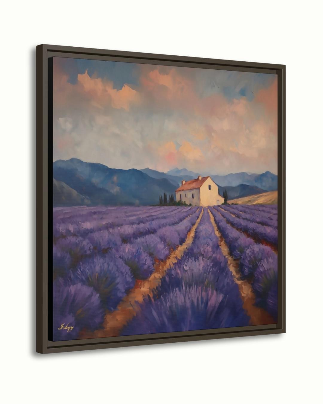 Lavender Fields Provence Wall Art, French Countryside Canvas Print, Purple Landscape Home Decor, Framed Canvas Farmhouse Painting. Champs de Lavande French lavender fields art print with serene blooms & farmhouse. Canvas & framed canvas pain