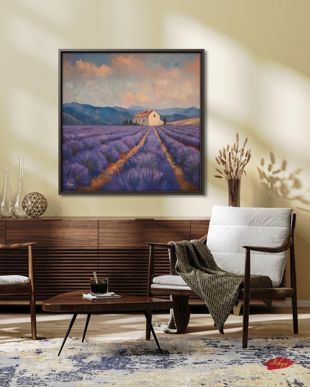 Lavender Fields Provence Wall Art, French Countryside Canvas Print, Purple Landscape Home Decor, Framed Canvas Farmhouse Painting. Champs de Lavande French lavender fields art print with serene blooms & farmhouse. Canvas & framed canvas pain