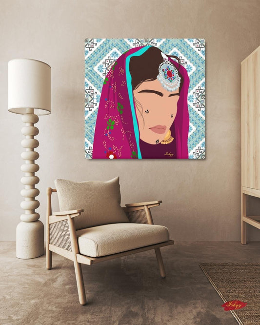 Baluchi Girl Canvas Wall Art, Framed Canvas, Tribal Woman Portrait Art Print, Cultural Home Decor, Ethnic Wall Art, Gift for Her Room. Daughter of Kabul celebrates Afghan beauty & strength with tattoos, textiles & jewelry. Canvas & f
