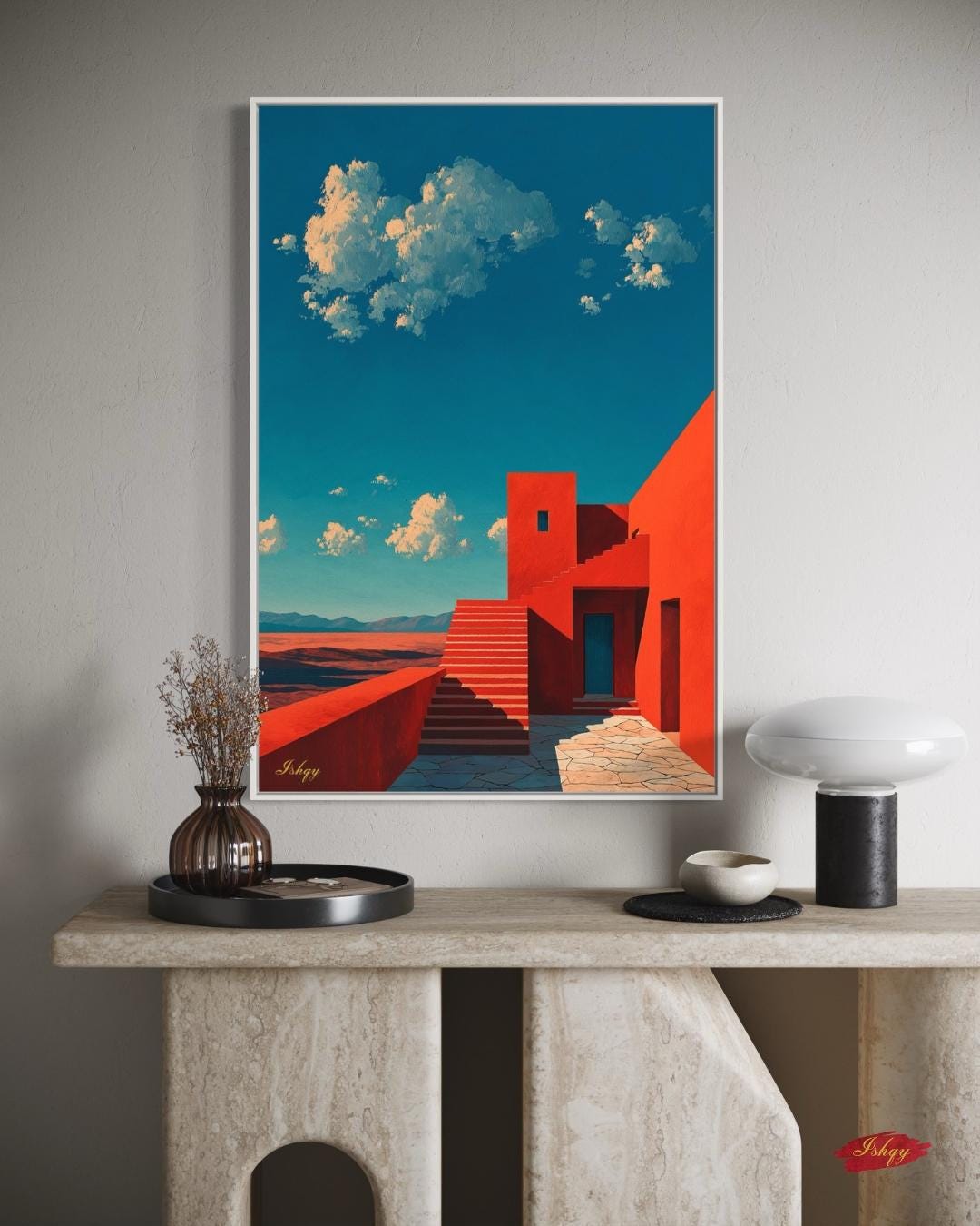 Jalisco Architecture Wall Art, Mexico Red House Canvas Print, Bold Travel Art, Framed Modern Home Decor, Cultural Painting Gift Idea. Casa del Viento | Modern Jalisco Architecture Wall Art | Canvas Print | IshqyBusiness