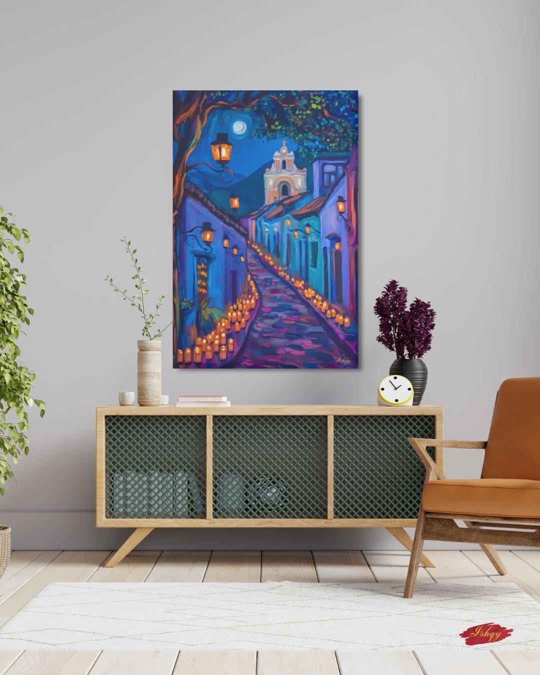 Día de los Muertos Wall Art, Mexican Alley Candle Painting, Framed Canvas or Art Print, Day of the Dead Decor, Latin Culture Home Gift. Celebrate the spirit of Día de los Muertos with this glowing candlelit Mexican street scene. Luz de los Muert