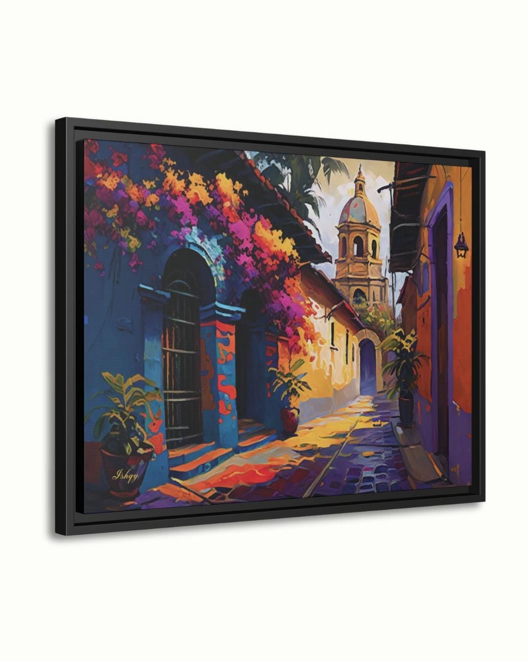 Mexican Street Wall Art, Colorful Latin Alley Painting Print, Cartagena Colonial Canvas, Framed Art Print, Cultural Home Decor Gift. Celebrate the bold beauty of Oaxaca with this radiant, colorful street scene. Oaxaca Vibrante captures light, life, a