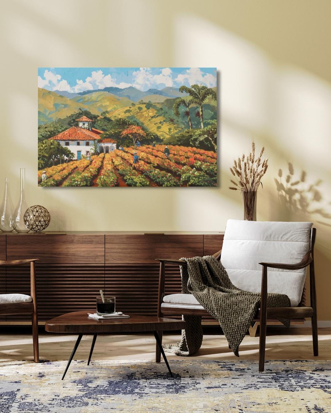 Minas Gerais Coffee Farm Painting, Canvas & Framed Canvas Brazil Landscape Wall Art, Rustic Farmhouse Country Home Decor Kitchen Art Print