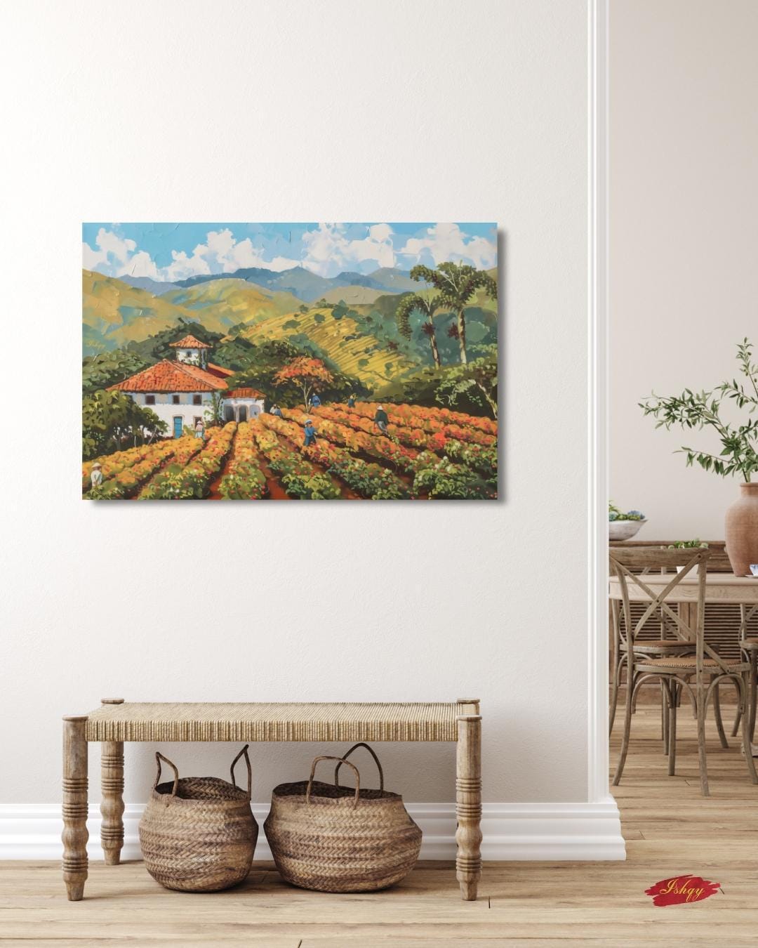 Minas Gerais Coffee Farm Painting, Canvas & Framed Canvas Brazil Landscape Wall Art, Rustic Farmhouse Country Home Decor Kitchen Art Print