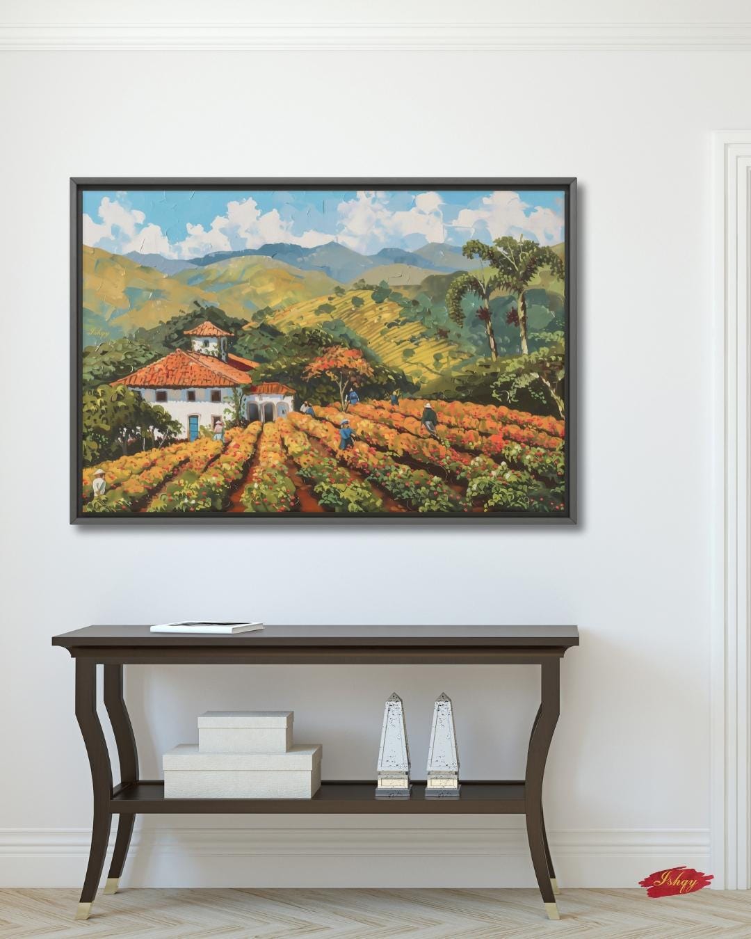 Minas Gerais Coffee Farm Painting, Canvas & Framed Canvas Brazil Landscape Wall Art, Rustic Farmhouse Country Home Decor Kitchen Art Print