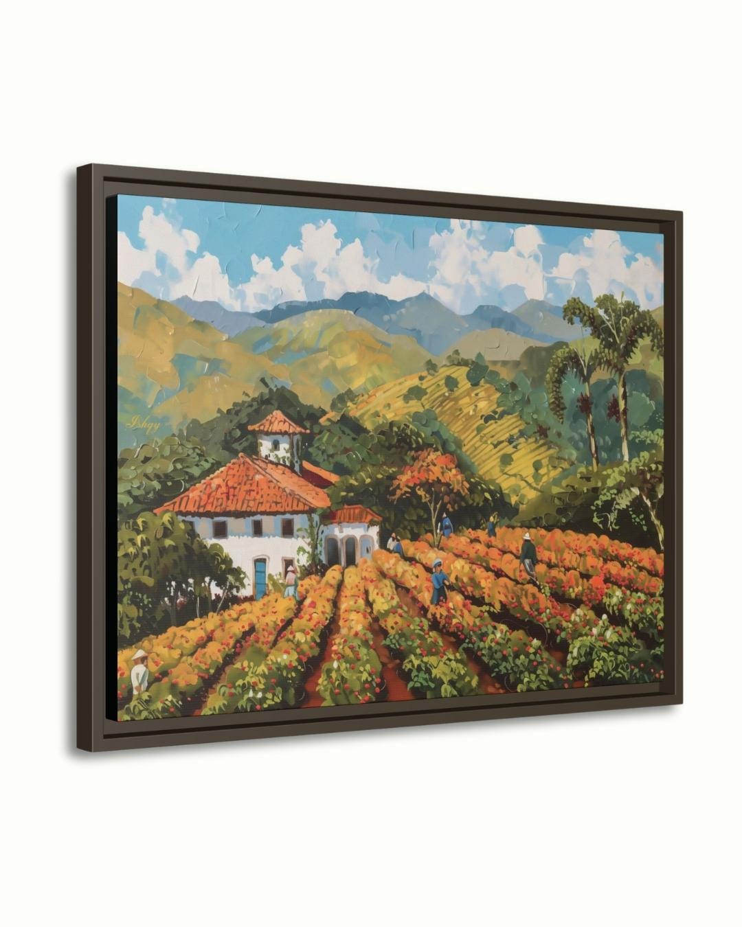 Minas Gerais Coffee Farm Painting, Canvas & Framed Canvas Brazil Landscape Wall Art, Rustic Farmhouse Country Home Decor Kitchen Art Print