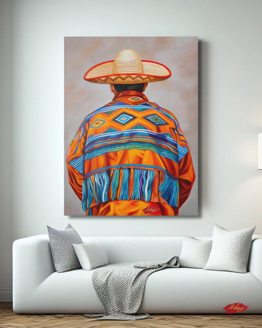 Mexican Wall Art, Charro Painting Print, Sombrero Man Art, Cultural Canvas, Framed Mexican Decor, Fiesta Wall Art, Traditional Mexico Print