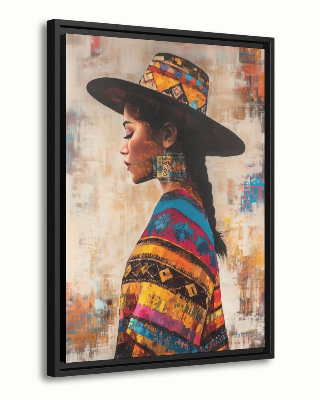 Salvadoran Woman Wall Art, Latin American Portrait Canvas, Cultural Framed Print, Indigenous Textile Art, Central America Home Decor. Colorful Salvadoran woman portrait canvas with cultural textile details and bold texture. Celebrate heritage an