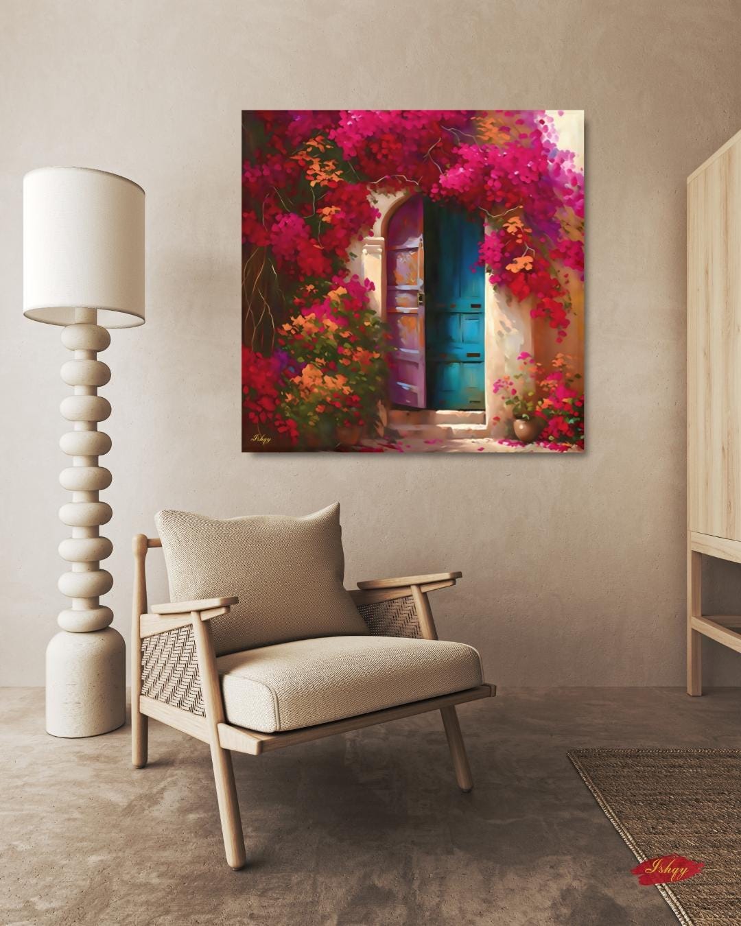 Mexican Door Wall Art, Bougainvillea Doorway Canvas, Colorful Floral Home Decor, Rustic Mexico Painting Print, Framed Vibrant Entry Art. Puerta de Flores canvas print featuring a colorful Spanish door wrapped in bougainvillea. Add vibrant Mediterrane