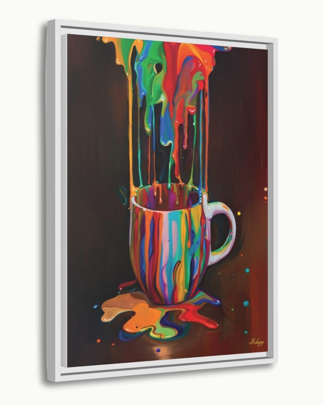 Rainbow Coffee Mug Wall Art, Color Drip Canvas Painting, Bold Kitchen Decor, Modern Colorful Art Print, Coffee Lover Gift, Cafe Wall Art. Color Cascade wall art featuring a rainbow paint-splashed coffee mug. A vibrant, surreal pop of color perfe