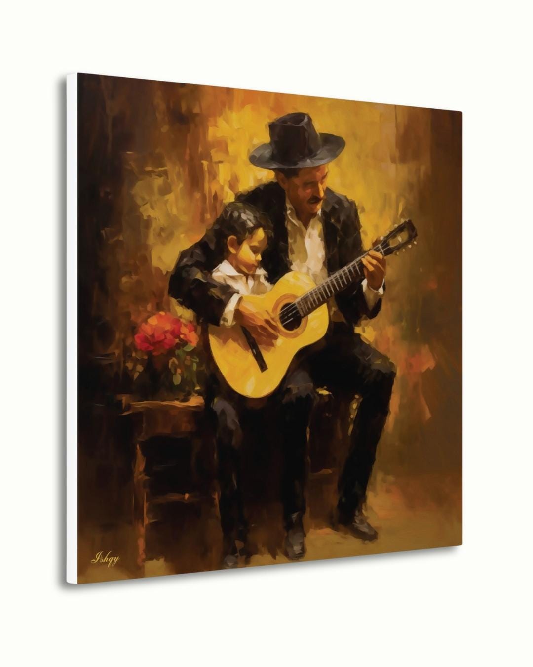 Vicente Fernandez Mariachi Painting Print on Canvas & Framed Canvas, Mexican Ranchera Wall Art, Charro Father Son Home Decor Art Print