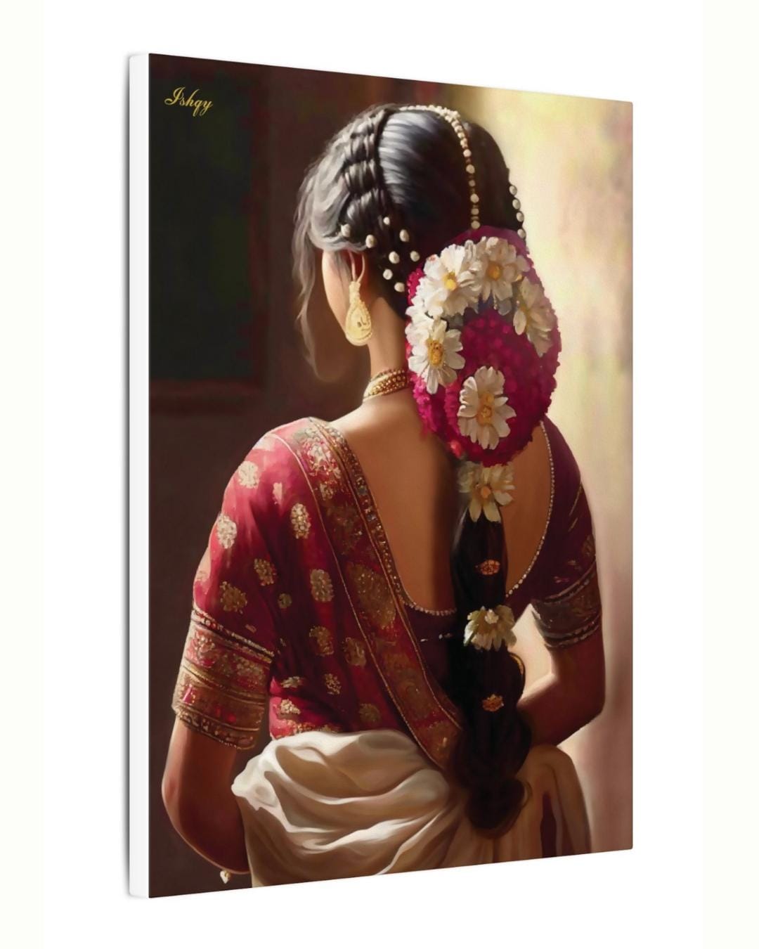 South Indian Bride Art Print, Indian Woman Canvas Wall Art, Bridal Saree Painting, Tamil Cultural Decor, Framed Poster, Wedding Gift