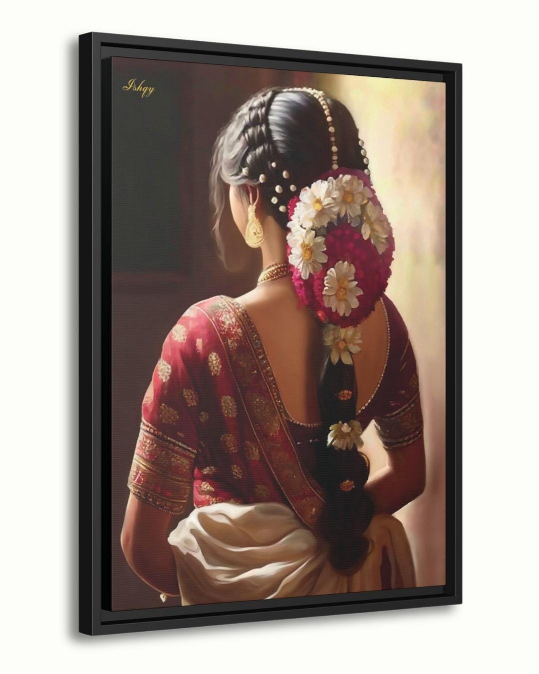 South Indian Bride Art Print, Indian Woman Canvas Wall Art, Bridal Saree Painting, Tamil Cultural Decor, Framed Poster, Wedding Gift