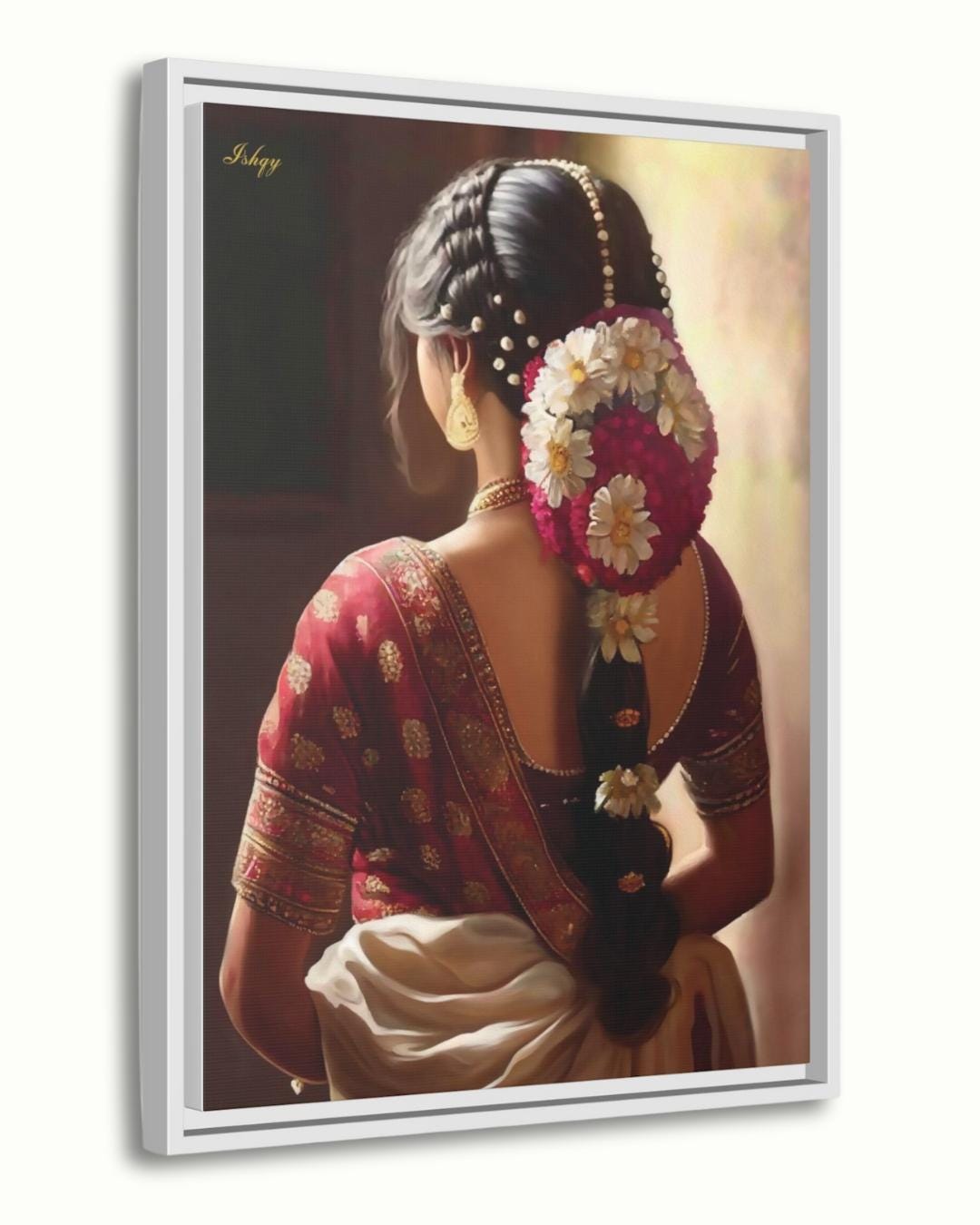 South Indian Bride Art Print, Indian Woman Canvas Wall Art, Bridal Saree Painting, Tamil Cultural Decor, Framed Poster, Wedding Gift