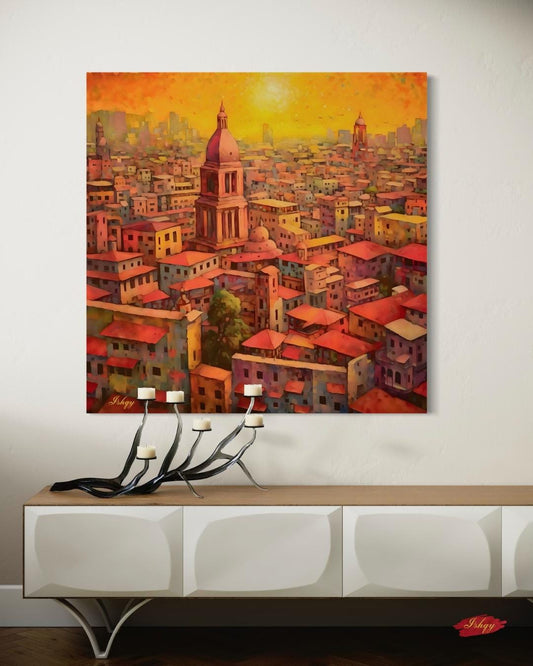 Mexico City Skyline Painting, Canvas & Framed Canvas Urban Wall Art, Colorful Sunset CDMX Cityscape Home Decor Art Print for Living Room