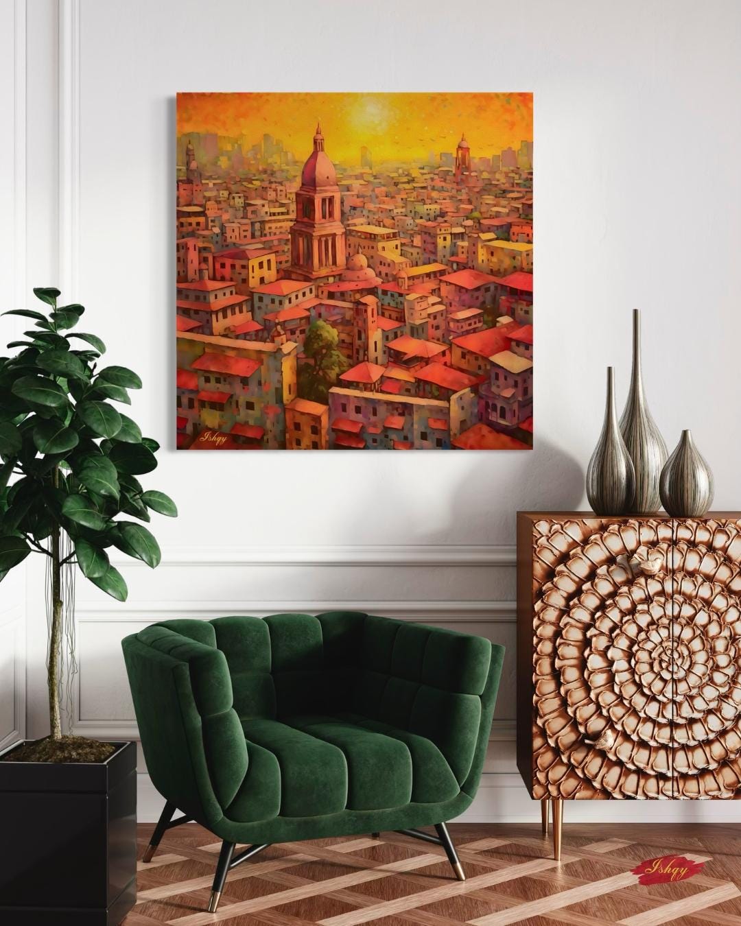 Mexico City Skyline Painting, Canvas & Framed Canvas Urban Wall Art, Colorful Sunset CDMX Cityscape Home Decor Art Print for Living Room