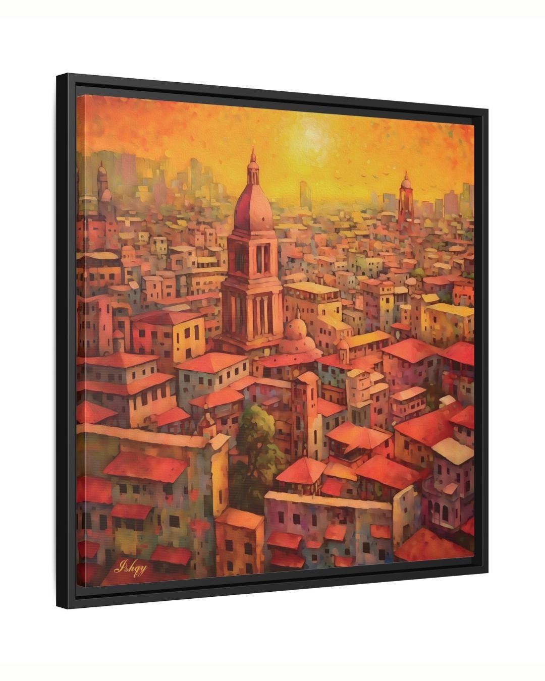 Mexico City Skyline Painting, Canvas & Framed Canvas Urban Wall Art, Colorful Sunset CDMX Cityscape Home Decor Art Print for Living Room