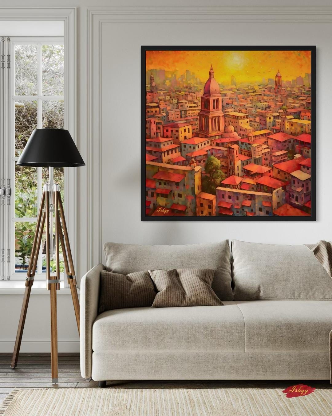 Mexico City Skyline Painting, Canvas & Framed Canvas Urban Wall Art, Colorful Sunset CDMX Cityscape Home Decor Art Print for Living Room