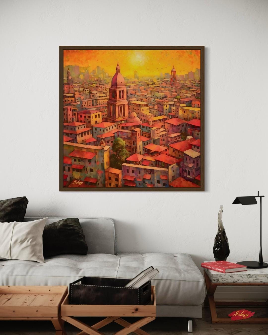 Mexico City Skyline Painting, Canvas & Framed Canvas Urban Wall Art, Colorful Sunset CDMX Cityscape Home Decor Art Print for Living Room