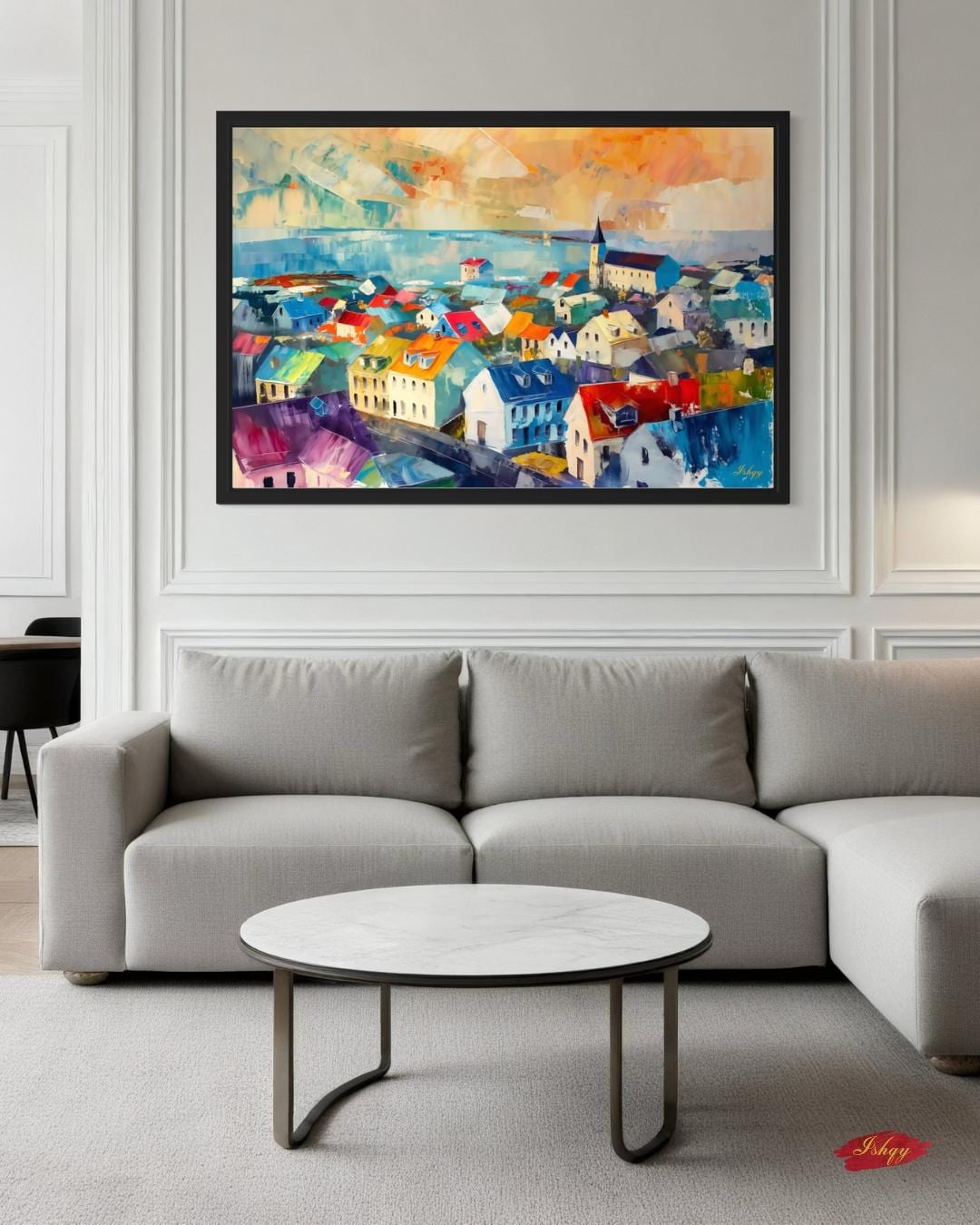 Reykjavik Cityscape Painting, Canvas & Framed Canvas Iceland Wall Art, Colorful Reykjavik Skyline Home Decor Nordic Coastal Art Print