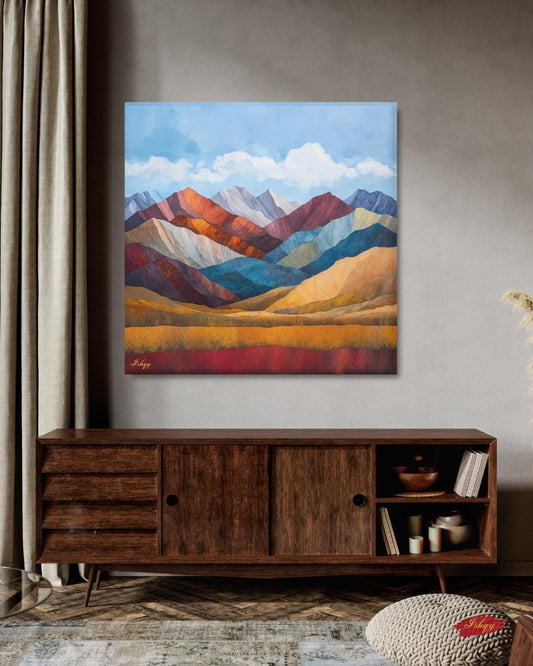 Colorful Mountain Landscape Painting, Canvas & Framed Canvas Wall Art, Abstract Mountains Nature Decor, Modern Boho Home Art Print