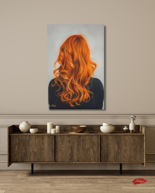 Redhead Woman Wall Art Print, Vibrant Ginger Hair Canvas Portrait, Modern Figurative Art for Home Decor, Feminine Boho Room Aesthetic