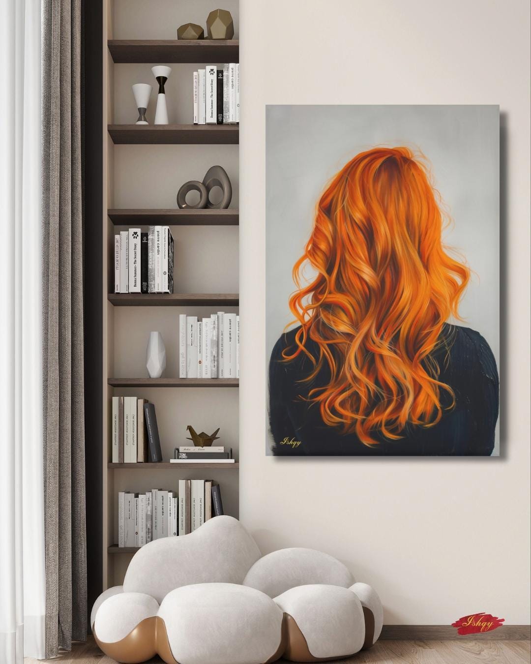 Redhead Woman Wall Art Print, Vibrant Ginger Hair Canvas Portrait, Modern Figurative Art for Home Decor, Feminine Boho Room Aesthetic