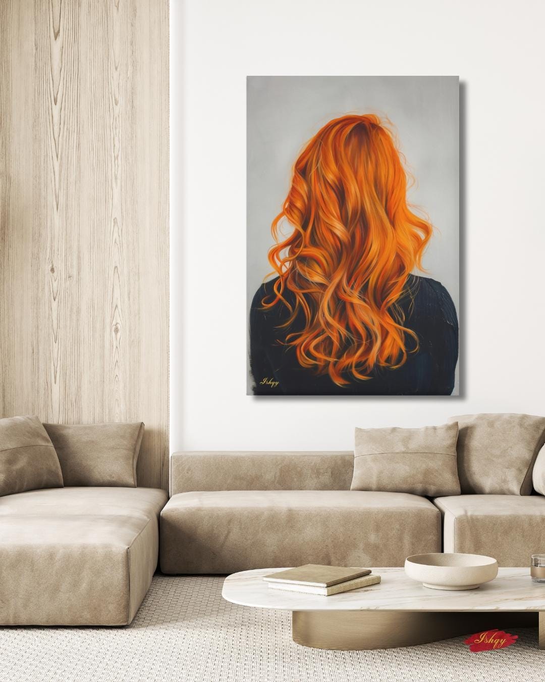 Redhead Woman Wall Art Print, Vibrant Ginger Hair Canvas Portrait, Modern Figurative Art for Home Decor, Feminine Boho Room Aesthetic