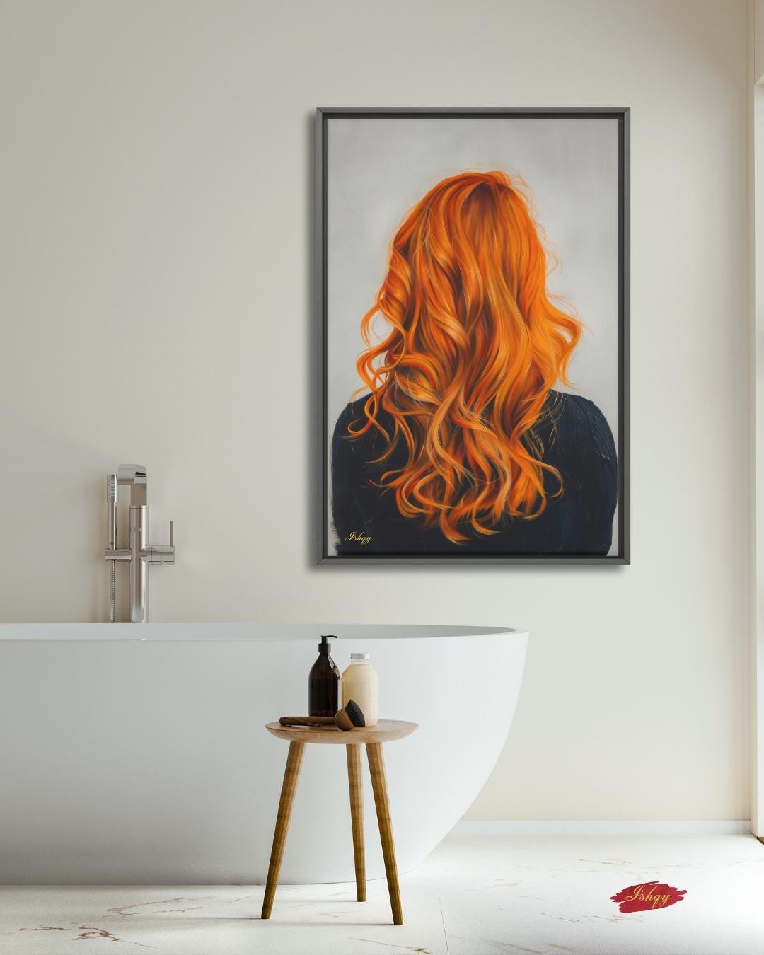 Redhead Woman Wall Art Print, Vibrant Ginger Hair Canvas Portrait, Modern Figurative Art for Home Decor, Feminine Boho Room Aesthetic