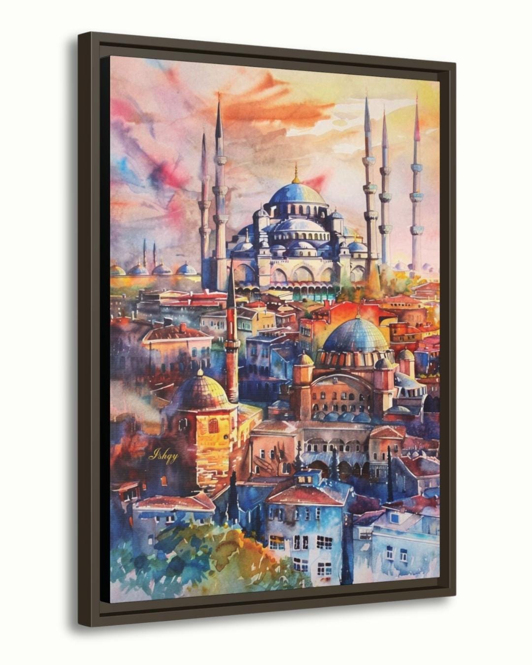 Istanbul Wall Art Print Blue Mosque Painting, Turkish Cityscape Decor, Watercolor Skyline Canvas, Middle Eastern Architecture Wall Decor