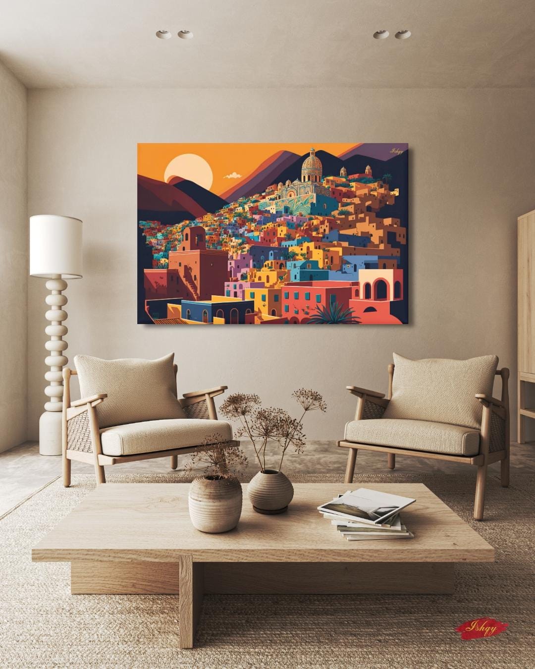 Guanajuato City Painting, Canvas & Framed Canvas Mexico Wall Art, Colorful Colonial Cityscape Home Decor Art Print