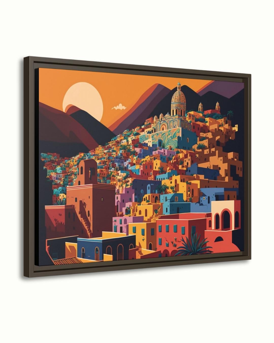 Guanajuato City Painting, Canvas & Framed Canvas Mexico Wall Art, Colorful Colonial Cityscape Home Decor Art Print