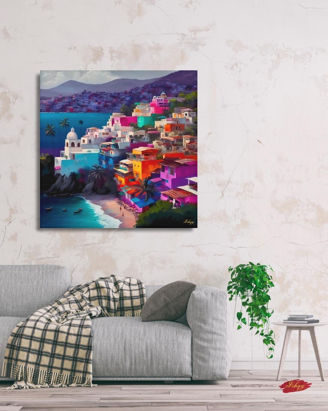 Acapulco Painting, Canvas & Framed Canvas Mexico Wall Art, Colorful Coastal Cityscape Decor, Tropical Beach Art Print, Living Room Decor