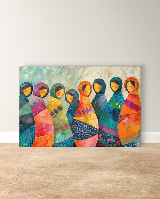 Matryoshka Dolls Painting, Canvas & Framed Canvas Russian Nesting Dolls Wall Art, Colorful Folk Art Decor, Boho Nursery Art Print