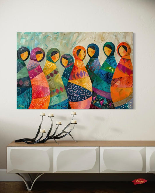 Matryoshka Dolls Painting, Canvas & Framed Canvas Russian Nesting Dolls Wall Art, Colorful Folk Art Decor, Boho Nursery Art Print