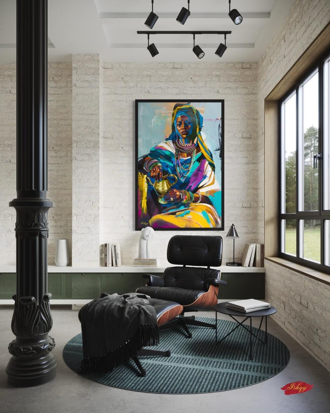 Ethiopian Woman Coffee Ceremony Painting Print, Canvas & Framed Canvas African Wall Art, Afrocentric Home Decor, Colorful Portrait Art Print