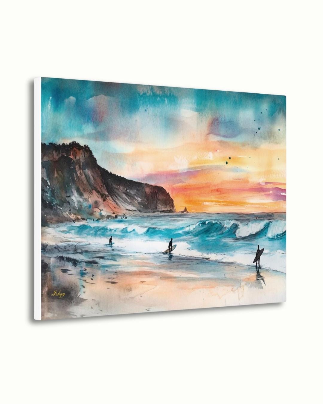 Todos Santos Surf Beach Painting, Canvas & Framed Canvas Mexico Coastal Wall Art, Sunset Ocean Waves Surfer Home Decor Art Print