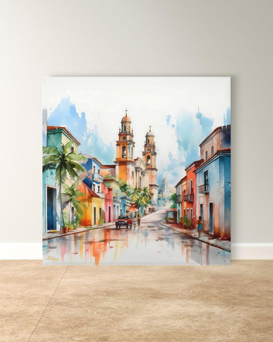 Salvador Bahia Brazil Cathedral Cityscape Painting, Canvas & Framed Canvas Colonial Wall Art, Colorful Historic Street Home Decor Art Print
