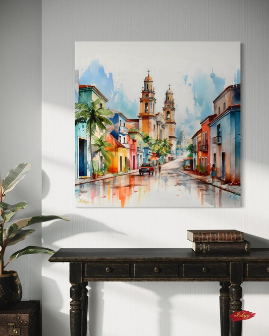 Salvador Bahia Brazil Cathedral Cityscape Painting, Canvas & Framed Canvas Colonial Wall Art, Colorful Historic Street Home Decor Art Print