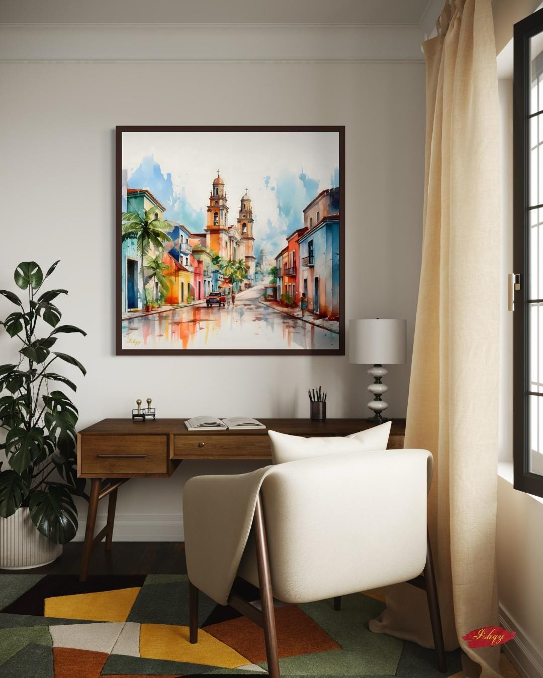 Salvador Bahia Brazil Cathedral Cityscape Painting, Canvas & Framed Canvas Colonial Wall Art, Colorful Historic Street Home Decor Art Print