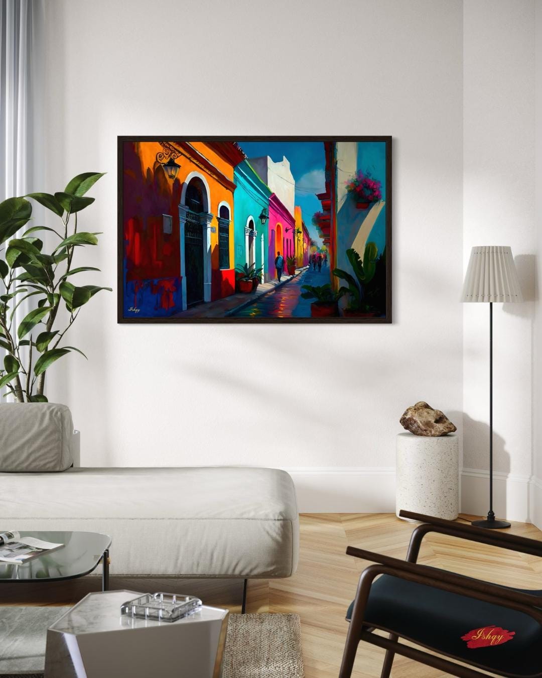 Oaxaca City Street Painting, Canvas & Framed Canvas Mexico Wall Art, Colorful Colonial Cityscape Home Decor Art Print