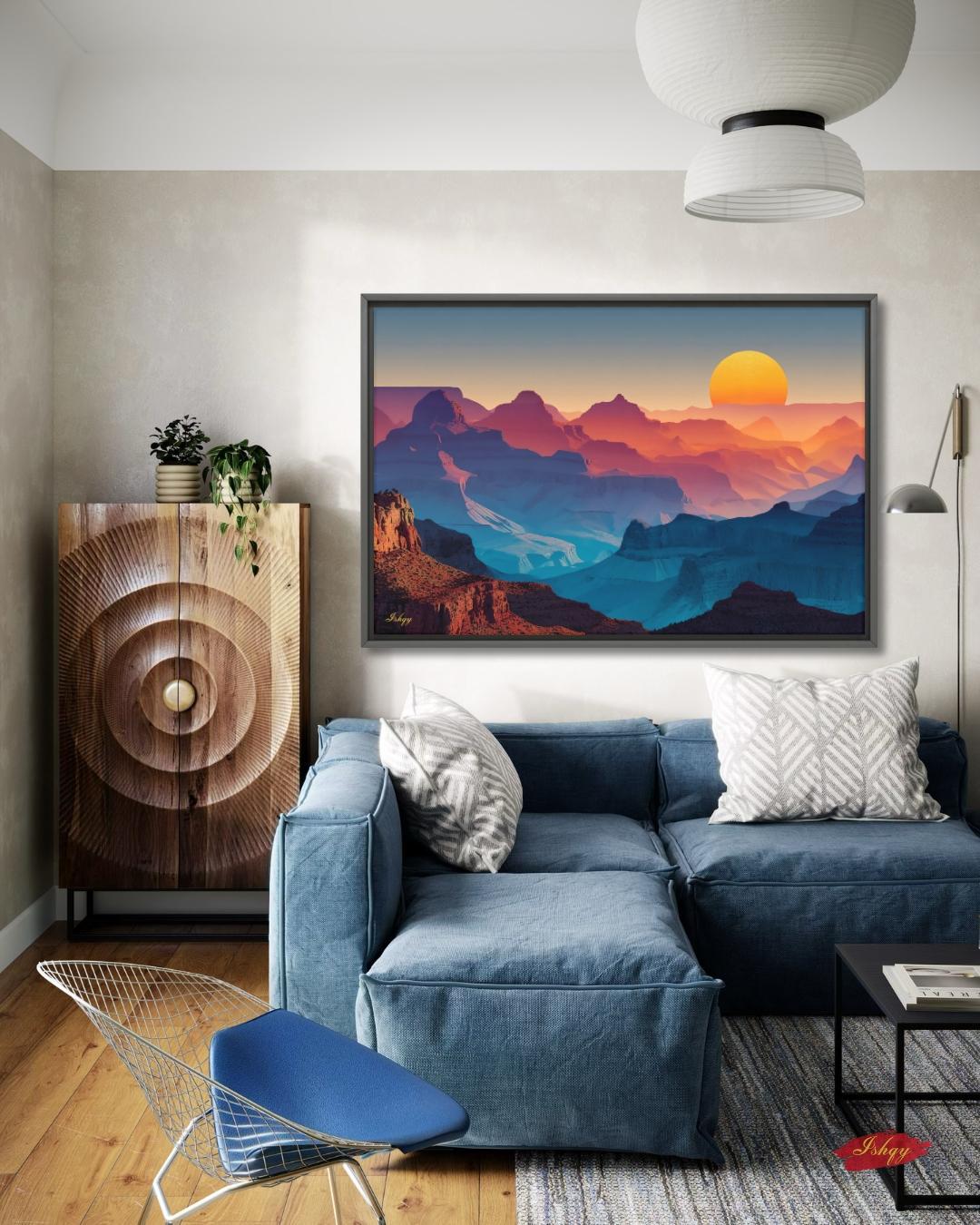 Grand Canyon Sunset Landscape Canvas Framed Canvas, Southwest Wall Art Print, Arizona Desert Decor, Large Living Room Wall Art, Bathroom Art