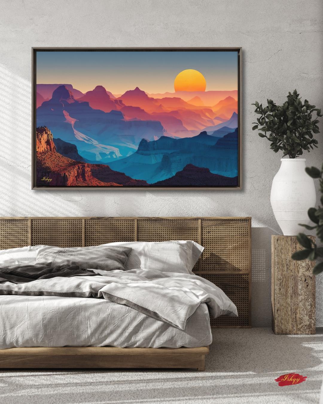 Grand Canyon Sunset Landscape Canvas Framed Canvas, Southwest Wall Art Print, Arizona Desert Decor, Large Living Room Wall Art, Bathroom Art