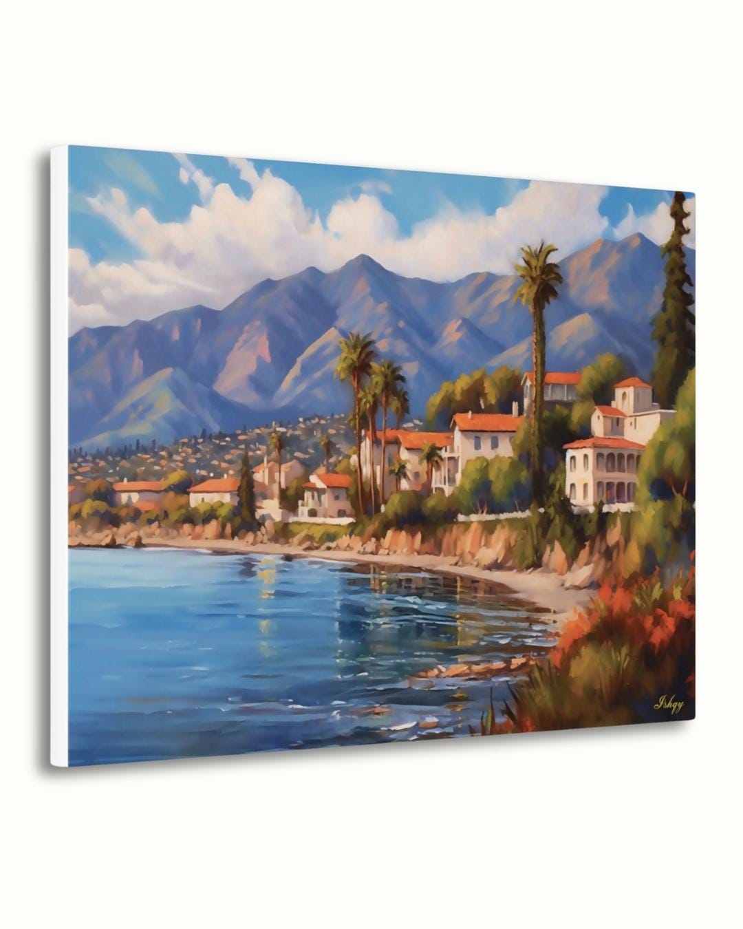 Santa Barbara Coast Landscape Canvas Framed Canvas, coastal painting art print wall decor, California wall art for living room, office decor
