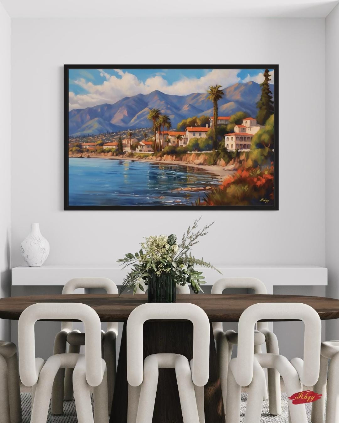 Santa Barbara Coast Landscape Canvas Framed Canvas, coastal painting art print wall decor, California wall art for living room, office decor