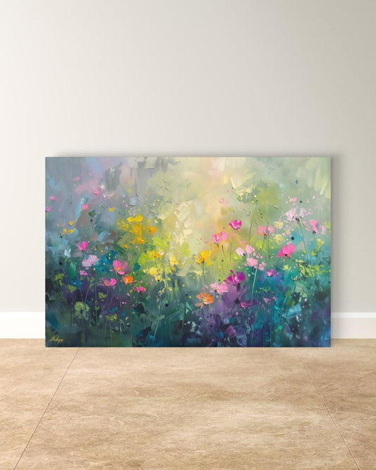 Abstract Wildflower Meadow Painting Print, Canvas & Framed Canvas Floral Wall Art, Colorful Garden Landscape Home Decor Art Print